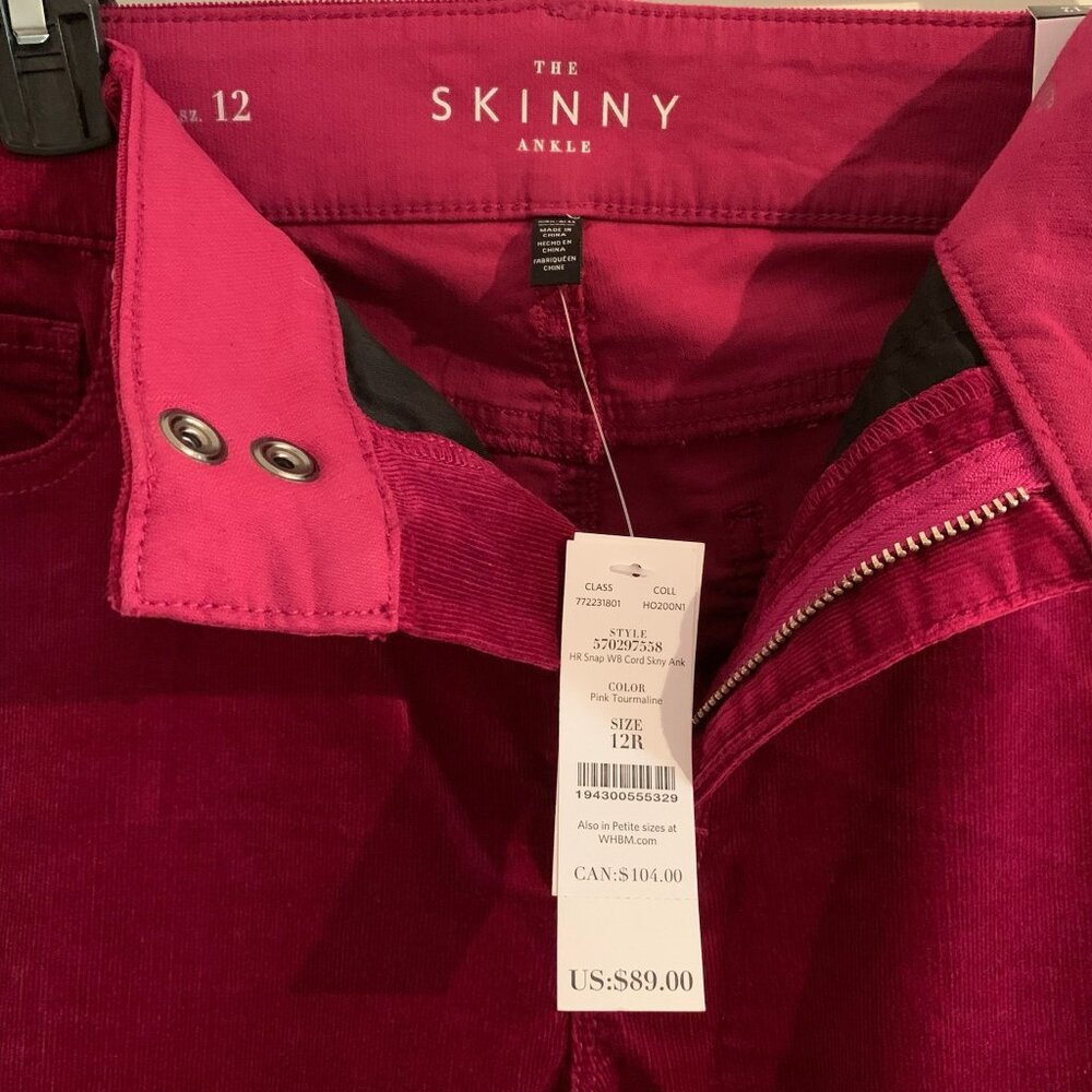 WHTIE HOUSE BLACK MARKET Skinny Ankle Fuchsia Corduroy Pants Size 12